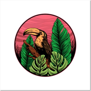 hornbill leaves illustration Posters and Art